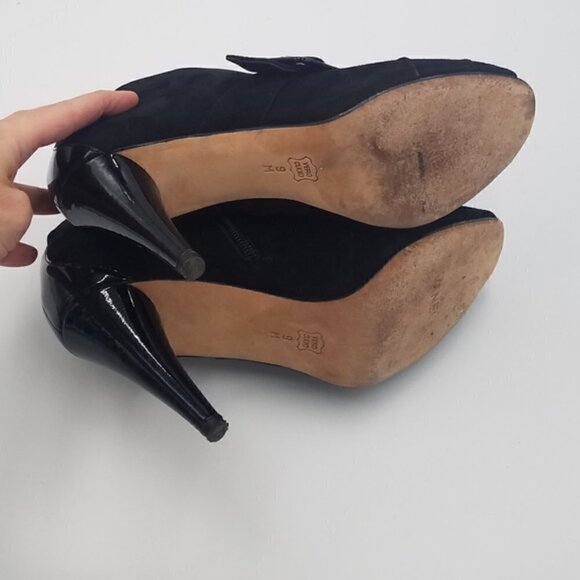 Vaneli Suede Patent Leather Bootie Peep Toe Buckle - Picture 6 of 11